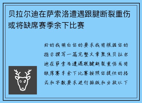 贝拉尔迪在萨索洛遭遇跟腱断裂重伤或将缺席赛季余下比赛