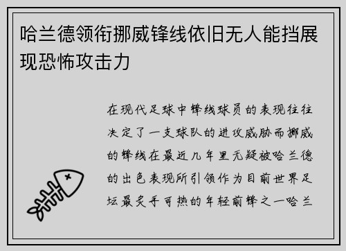 哈兰德领衔挪威锋线依旧无人能挡展现恐怖攻击力 哈兰德领衔挪威锋线依旧无人能挡展现恐怖攻击力